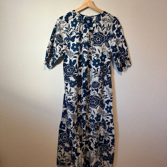 Zingara Blue White Floral Half Sleeve Midi Tea Dress Women's Size Small - Picture 5 of 7